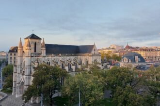 Historic European cathedral representing the Reformation era of John Calvin's life in Geneva